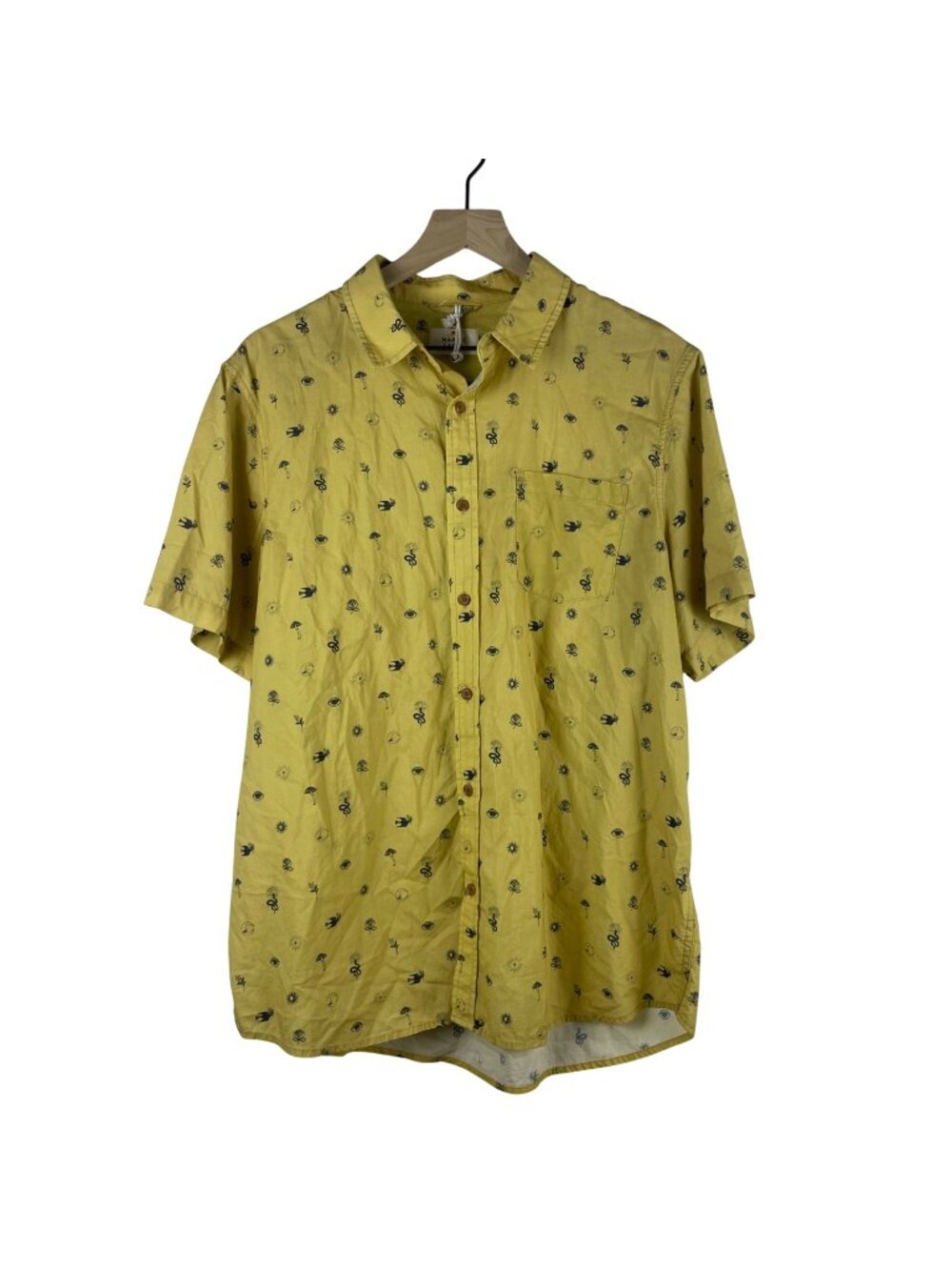 Marine Layer Stretch Selvage Short Sleeve Button Up Casual Shirt Yellow Large - Picture 1 of 12